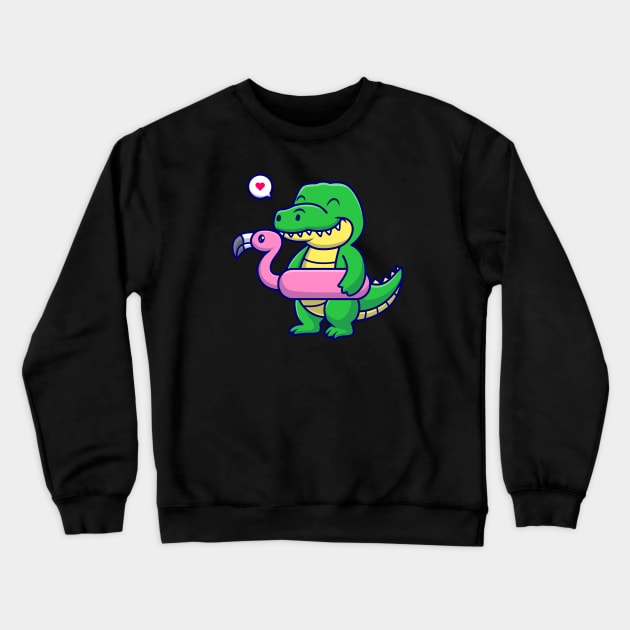 Cute Crocodile With Flamingo Swimming Tires Cartoon Crewneck Sweatshirt by Catalyst Labs